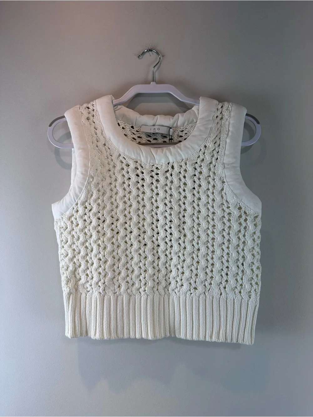 NEW IRO Paris White Preppy Charlee Open Knit Sweater Sleeveless Vest Size Small